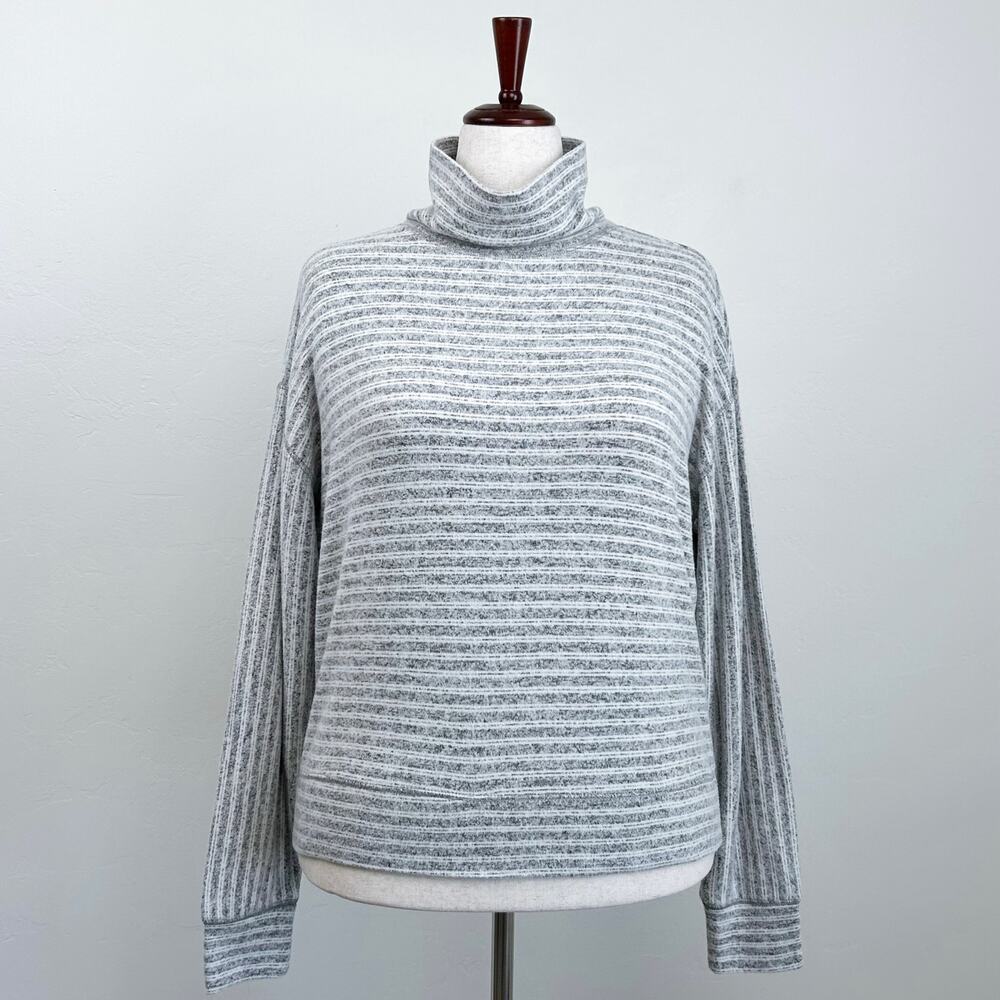 Lou & Grey Soft Knit Turtleneck Striped Heather Gray Long Sleeve Top MEDIUM
